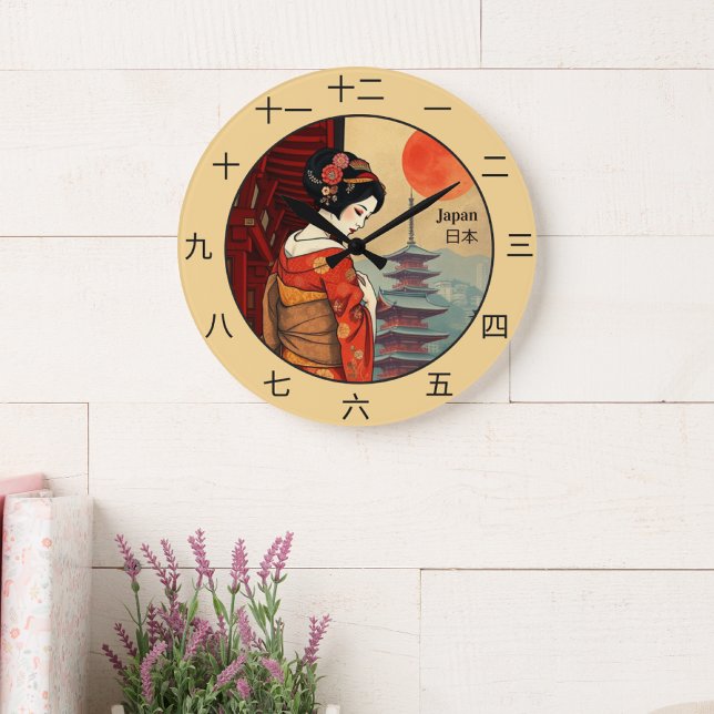 Japanese kanji signs 日本 maiko geisha large clock (Creator Uploaded)