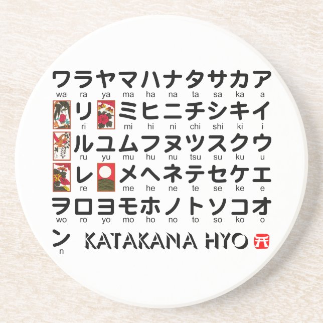 Japanese Katakana Table (Hanafuda) Drink Coaster (Front)