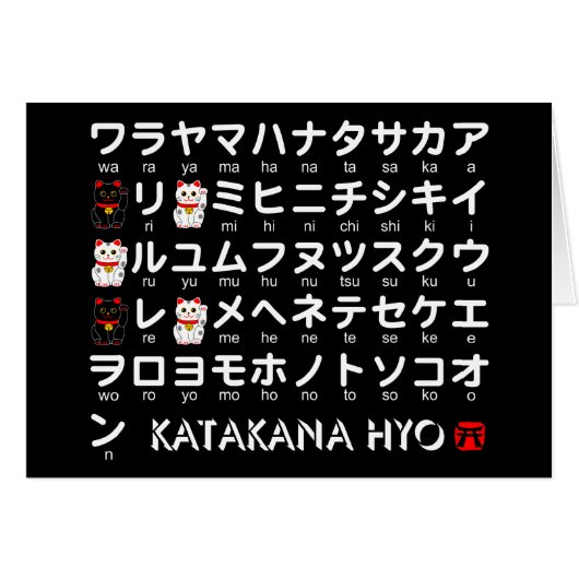 Japanese Katakana table (Lucky Cat) Cards (Front Horizontal)