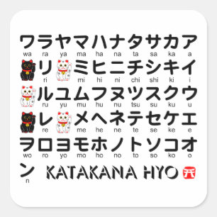 Japanese Katakana table (Lucky Cat) Square Sticker