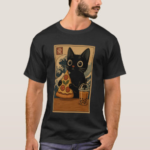 Japanese Kawaii Anime Cat Pizza Booba Tea Cat Eati T-Shirt