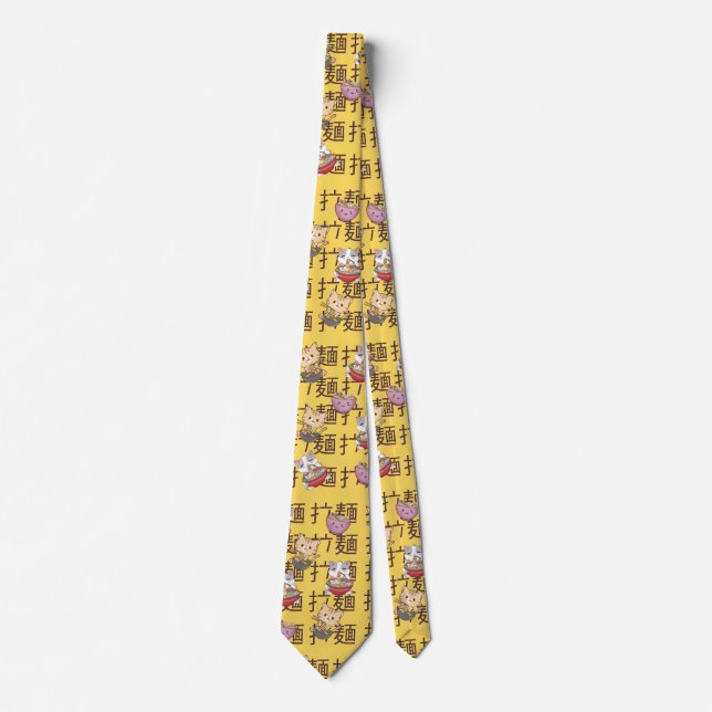 Japanese Kawaii Anime Cat Ramen Noodles Neck Tie (Front)