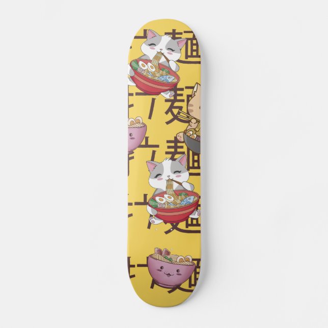 Japanese Kawaii Anime Cat Ramen Noodles Skateboard (Front)