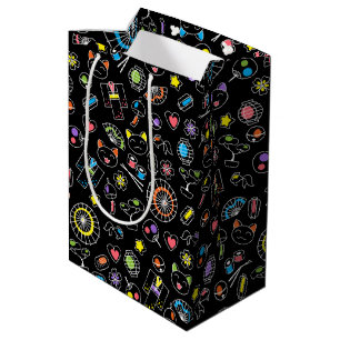 Japanese Kawaii Culture Doodles on Black Medium Gift Bag