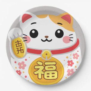 Japanese Kawaii daruma maneki Paper Plates