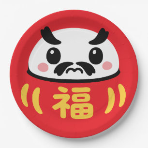 Japanese Kawaii daruma Paper Plates