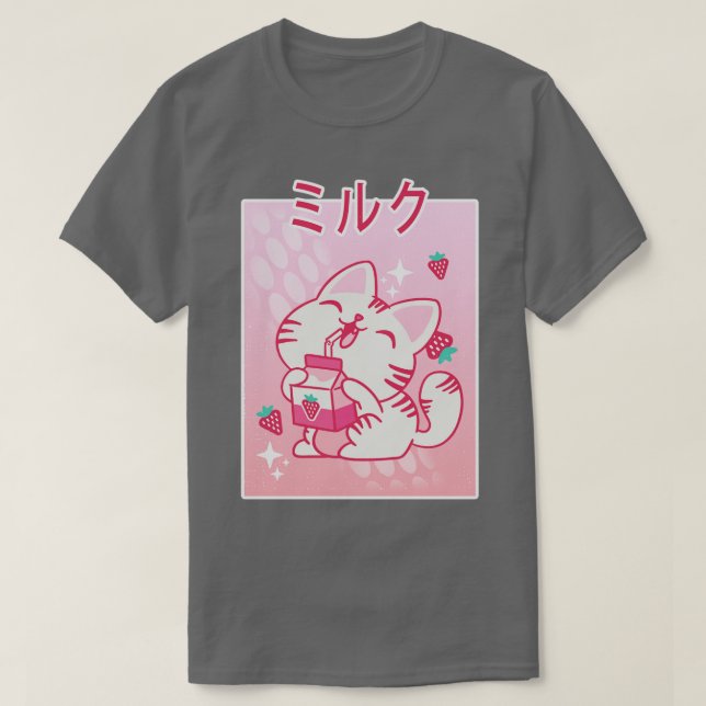 Japanese Kawaii Kitten Strawberry Milk Otaku  Mang T-Shirt (Design Front)