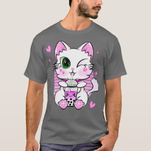 Japanese Kawaii Neko Cat Drinking Boba Tea T-Shirt