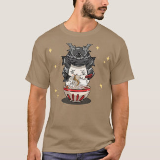 Japanese Kawaii Samurai Neko Cat Kitten Ramen Nood T-Shirt