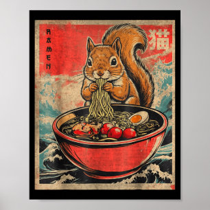 Japanese Kawaii Squirrel Eating Ramen Anime Gifts  Poster