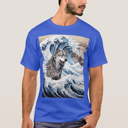 Japanese Kawaii Wolf Great Wave Off Kanagawa T_Shirt