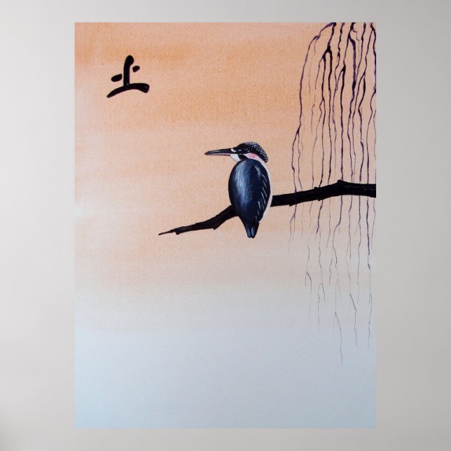 Japanese Kawasemi Kingfisher Feng Shui Earth Poster (Front)