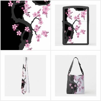 Japanese Kimono Black and White Pink Sakura