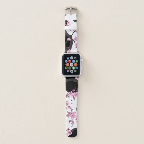 Japanese Kimono Black and White Pink Sakura Apple Watch Band
