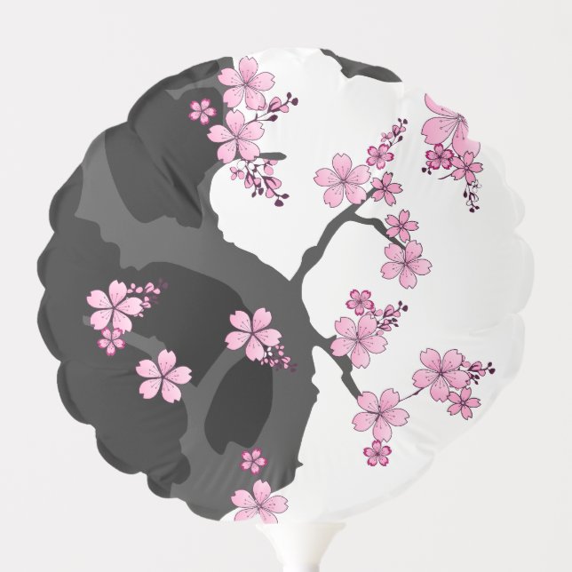 Japanese Kimono Black and White Pink Sakura Balloon (Front)
