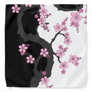 Japanese Kimono Black and White Pink Sakura Bandana