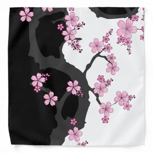 Japanese Kimono Black and White Pink Sakura Bandana