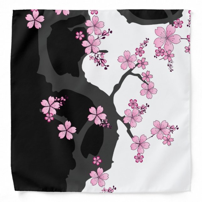 Japanese Kimono Black and White Pink Sakura Bandana (Front)