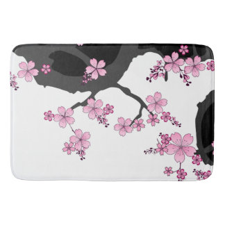 Japanese Kimono Black and White Pink Sakura Bath Mat