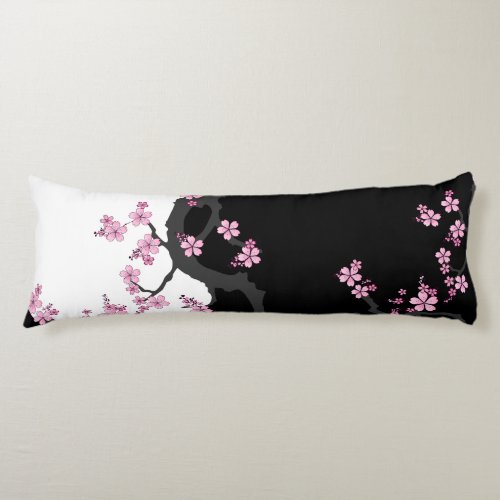Japanese Kimono Black and White Pink Sakura Body Pillow