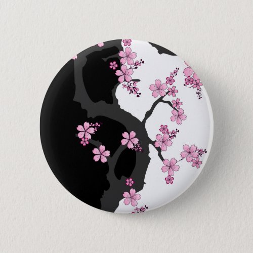 Japanese Kimono Black and White Pink Sakura Button