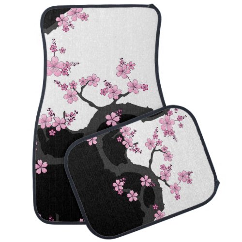 Japanese Kimono Black and White Pink Sakura Car Floor Mat