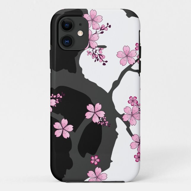 Japanese Kimono Black and White Pink Sakura Case-Mate iPhone Case (Back)