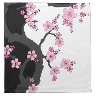 Japanese Kimono Black and White Pink Sakura Cloth Napkin