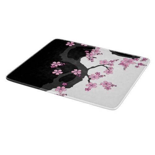 Japanese Kimono Black and White Pink Sakura Cutting Board