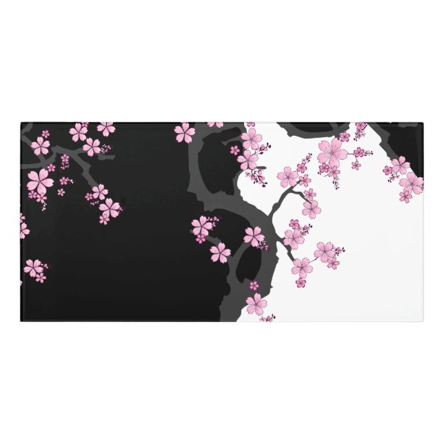 Japanese Kimono Black and White Pink Sakura Door Sign (Classic Front)