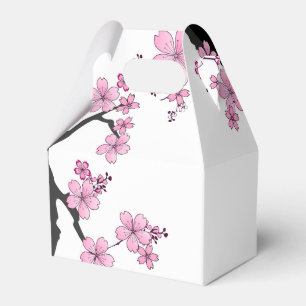 Japanese Kimono Black and White Pink Sakura Favor Boxes