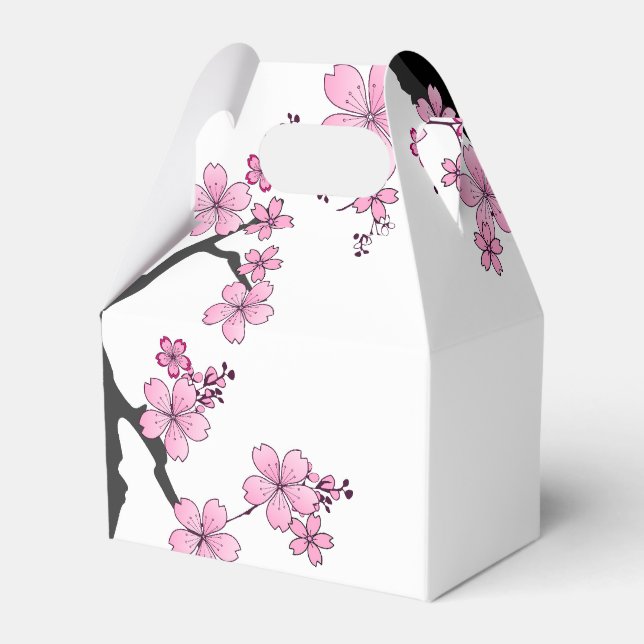 Japanese Kimono Black and White Pink Sakura Favor Boxes (Front Side)