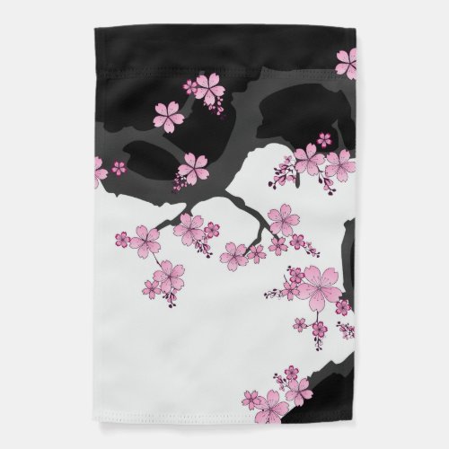 Japanese Kimono Black and White Pink Sakura Garden Flag