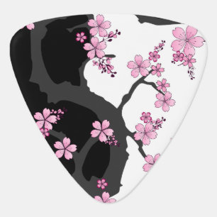 Japanese Kimono Black and White Pink Sakura Guitar Pick