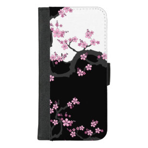 Japanese Kimono Black and White Pink Sakura iPhone 8/7 Plus Wallet Case