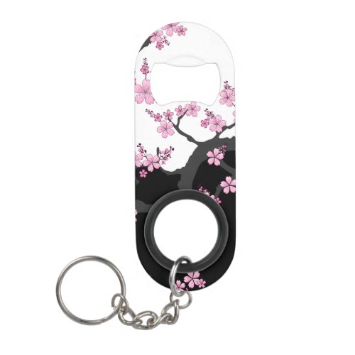 Japanese Kimono Black and White Pink Sakura Keychain Bottle Opener