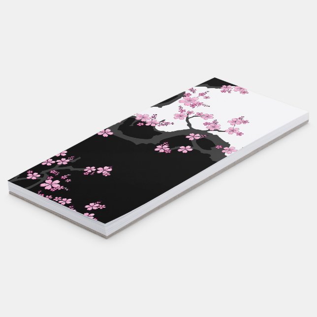 Japanese Kimono Black and White Pink Sakura Magnetic Notepad (Angled)