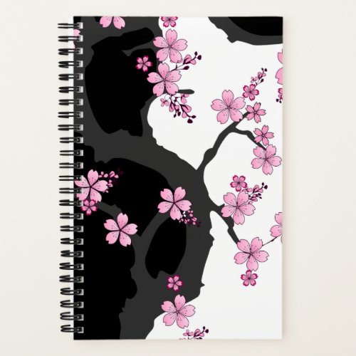 Japanese Kimono Black and White Pink Sakura Notebook