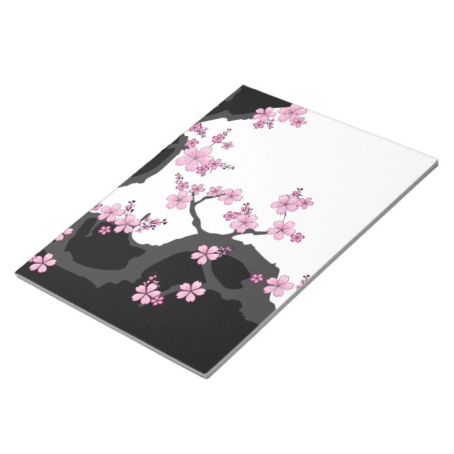 Japanese Kimono Black and White Pink Sakura Notepad (Angled)