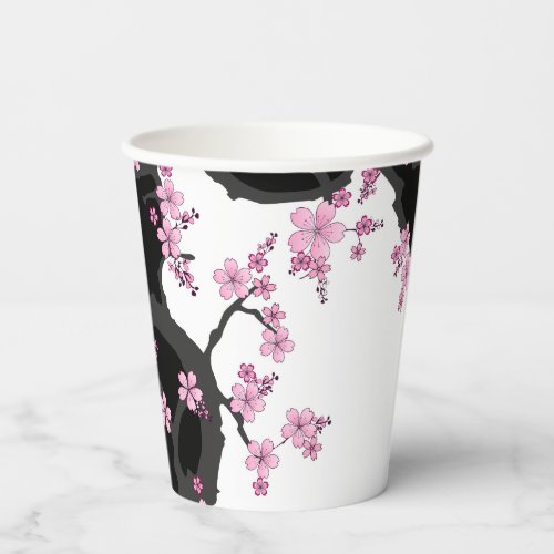 Japanese Kimono Black and White Pink Sakura Paper Cups