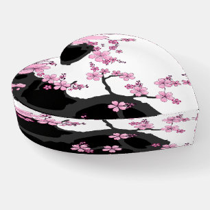 Japanese Kimono Black and White Pink Sakura Paperweight