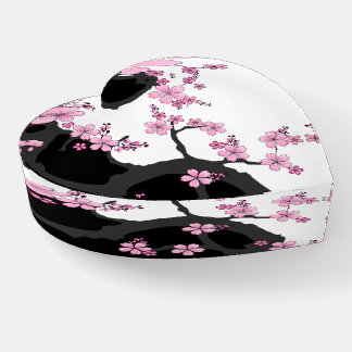 Japanese Kimono Black and White Pink Sakura Paperweight
