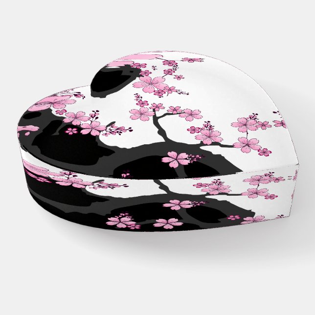 Japanese Kimono Black and White Pink Sakura Paperweight (Angled)