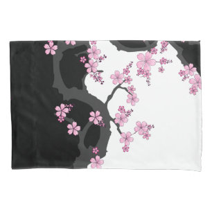 Japanese Kimono Black and White Pink Sakura Pillow Case