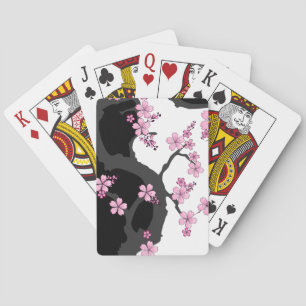 Japanese Kimono Black and White Pink Sakura Poker Cards