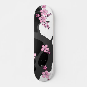 Japanese Kimono Black and White Pink Sakura Skateboard