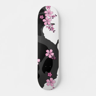 Japanese Kimono Black and White Pink Sakura Skateboard