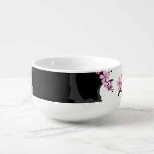 Japanese Kimono Black and White Pink Sakura Soup Mug
