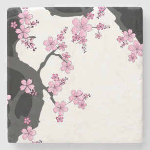 Japanese cherry blossoms white' Coasters