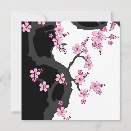 Japanese Kimono Black and White Pink Sakura Stone Invitation